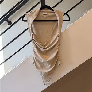Aritzia Contour Beige Ruched Bodysuit